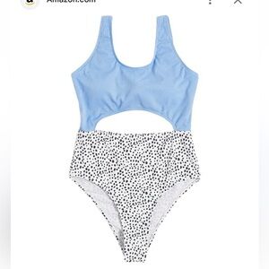 Make Me Chic Girls Blue White Cut Out Polka Dot One Piece Padded Swimsuit 12